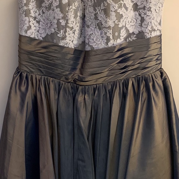 White Lace Bodice with Olive Green Satin Skirt - Picture 4 of 8